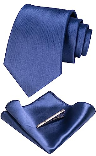 JEMYGINS Herren Satin Krawatte Set-Krawatte & Einstecktuch & Krawattenklammer