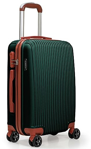 CALDARIUS Cabin Suitcase Lightweight | Hard Shell | 4 Dual Spinner Wheels |Trolley Cabin Bag | Carry On 20 Suitcase Luggage | 3 Digit Combination Lock | (Green)