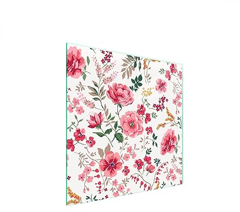 TMK ArtDeko Herdabdeckplatte 50x52 Einteilig Glas Induktion Herdschutz Spritzschutz Glasplatte Deko Schneidebrett, Blumen