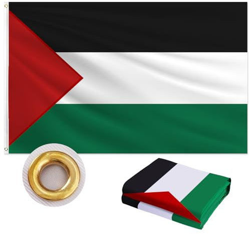 Bandera palestina de 3 x 5 pies para exteriores, tela Oxford 210D resistente, rayas negras, blancas, verdes y rojas con triángulo, bandera nacional tricolor para decoración de pared, interior, hogar