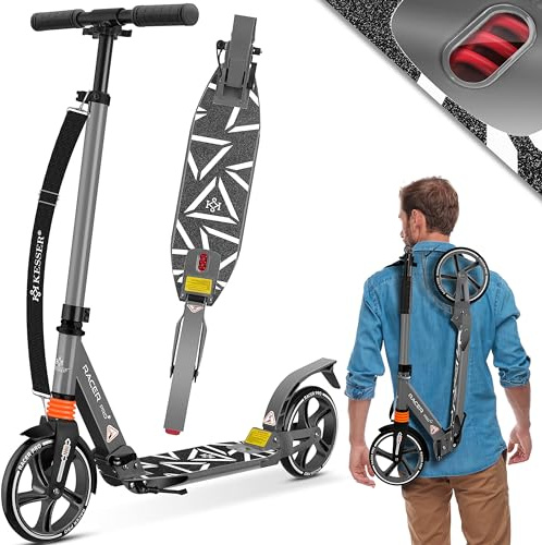 KESSER® Patinete Urbano de 205 mm Ruedas PU Big Wheel - Pro-S Con Doble Suspensión, Plegable y Altura Ajustable Para Adultos y Niños, Color Gris