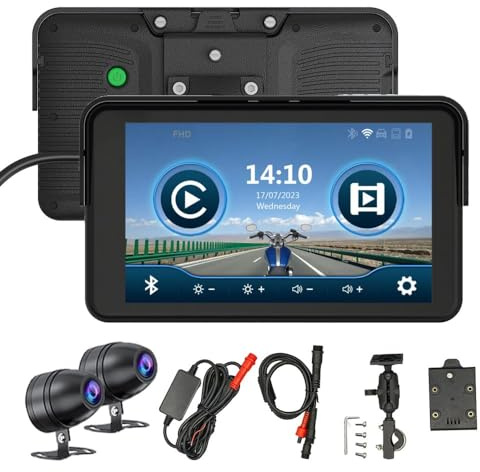BELESH 7 pulgadas de pantalla táctil Motocicleta CarPlay Android Auto Vehículo Backup Cámaras con Grabadora Impermeable Navegación GPS