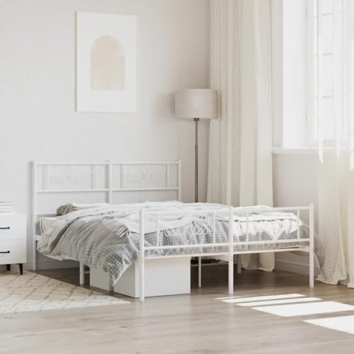 CKioict Palettenbett Modernes Bettgestell Jugendbett Bettgestell mit Kopf- und Fußteil Metall Weiß 140x200 cmGeeignet für Gästezimmer, B&Bs, Schlafzimmer