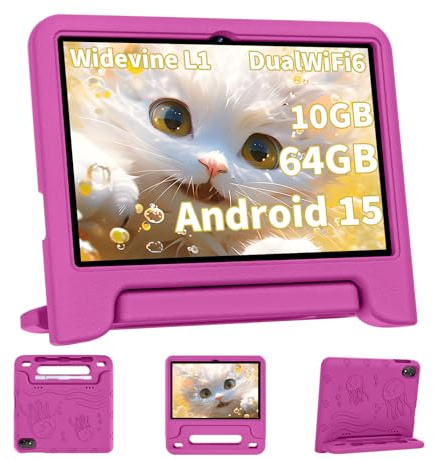 Tablet Android 13 da 10 pollici per bambini, grande 10 GB di RAM, 64 GB, doppio altoparlante stereo da 1 TB, processore di potenza quad-core da 2,0 GHz, batteria grande touchscreen da 8000 mAh, per