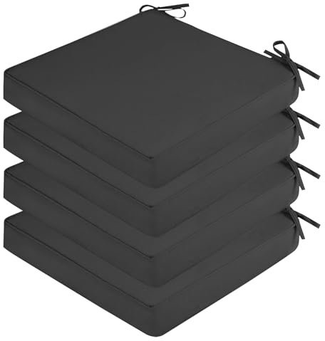 SK Studio 4er Set Stuhlkissen Outdoor wasserdicht Polsterauflage Stuhlauflage Kissen Sitzkissen Bezug abnehmbar mit Eckbändern Dunkelgrau, 40x40x5cm