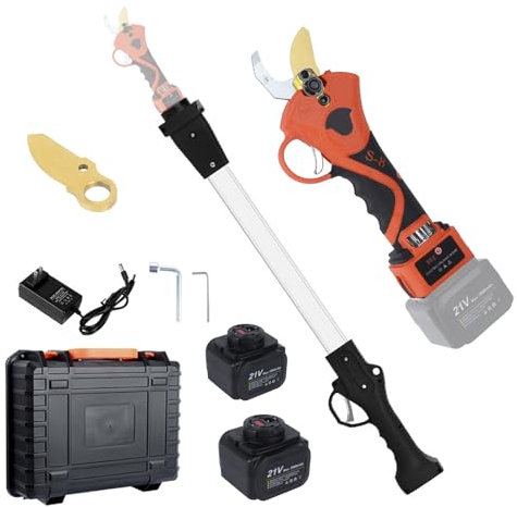 DXDRT Forbici Potatura Elettriche Con Asta Di Prolunga,Cesoie Potatura A Batteria Potatrice Professionale Con 2 Batterie Ricaricabili & Lama Di Ricambio - Diametro Di Taglio 32MM,81CM/2.6FT