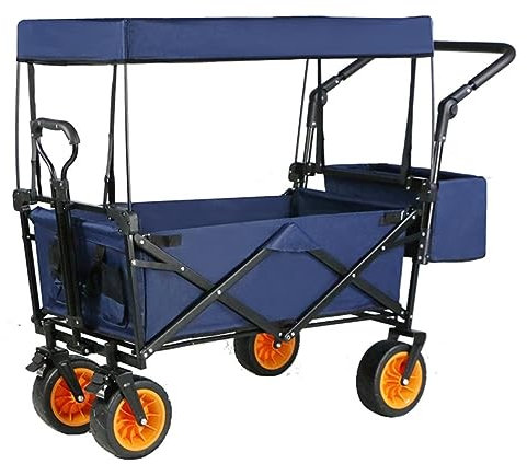 CCYENG Trolley-Wagen, zusammenklappbarer Mehrzweckwagen, robuster, zusammenklappbarer, tragbarer Handwagen mit abnehmbarem Verdeck für den Einkauf, Strand, Camping, C