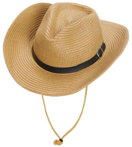 jerbro Cowboyhut Cowgirl Hut Strohhut Sonnenhut Sommer Strandhut Westernhut Panama Hut Cowboy Faltbar Krempe Sommerhut für Western Party Kostüm (DE/NL/SE/PL, Alphanumerisch, Einheitsgröße, Khaki)