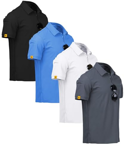 ZITY 4 Pack Mens Polo Shirt Short Sleeve Sports Golf Tennis T-Shirt Athletic Collared Tactical Shirts