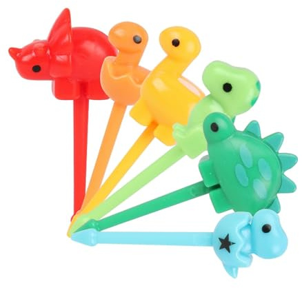 30 tenedores de frutas de dinosaurios, bonitos dibujos animados, pinchos para comida de mascotas, mini palillos de dientes para cupcakes, frutas, postres, reutilizables, bento, decoración, palillos