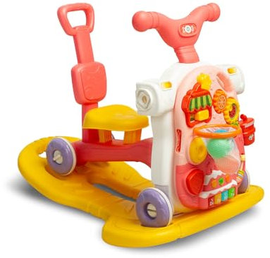 CARETERO - Ausilio Didattico per Neonati - Babywalker 5in1 - da 12 Mesi con Tavola Didattica - Gioco e Girello - Imparare a Camminare e Sviluppare Le Capacità Motorie - Rosa