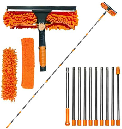 Polegas 4.5M Window Squeegee Cleaning Equipment, Glass Cleaning Tools with Long Handle, Cleaner Brush with Silicon Squeegee and Scrubber Tool, Cleaning Kit for Indoor/Outdoor High Window, Wall, Car