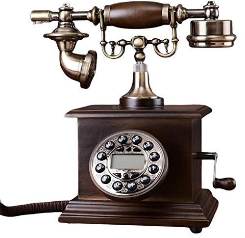 NBVOKLEAD Telefono a Pulsanti, Telefono retrò con Pulsanti in Legno massello, ID chiamante Vivavoce, Stile Classico, Campanello elettronico, Telefono Fisso a manovella