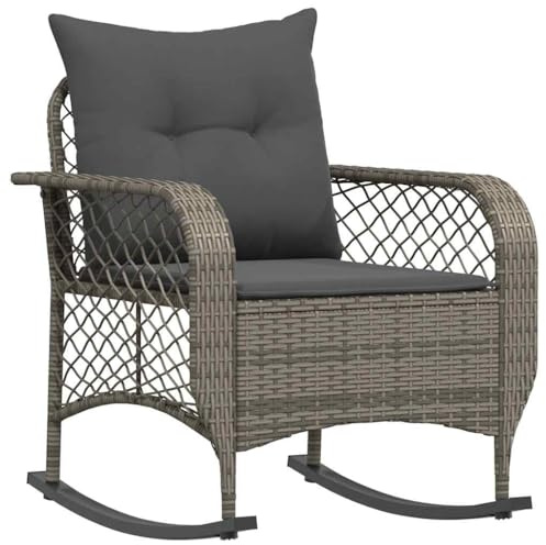 vidaXL Garten-Schaukelstuhl mit Kissen Grau Poly Rattan