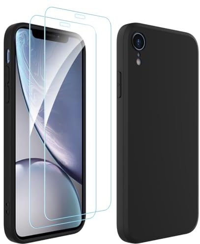 Ruayia für iPhone XR Hülle Slikon Case, Hülle für iPhone XR mit 2 Stück Panzer Schutz Glas, Handyhülle Ultra Dünne Weichem Stoßfest Kratzfest Schutz mit Mikrofaser - 6,1 Zoll - Schwarz