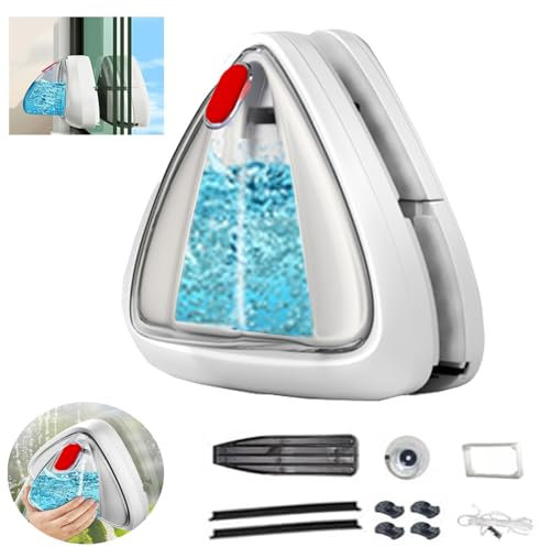Hooha Fensterreiniger Magnetisch 25-35mm Aqua-Blade-Fensterreiniger Beidseitige Reinigung mit Abzieher&Speicherbarem Wasser Doppelverglasungen Dedizierte Entfernt Flecken & Wasserschäden