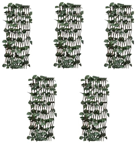 Homgoday Vallas enrejadas de Sauce 5 uds Hojas Artificiales 180x60 cm Valla de Enrejado Celosía Extendible de Mimbre Pantalla de Privacidad para Jardín Verde