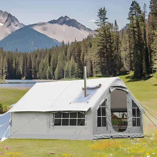 Aufblasbares Zelt 6 Personen Extra Big Air Haus Zelt Familienzelt Einfache Einrichtung Campingzelt Inflatable Tent Mit Kaminöffnung, Aufblasbares Haus Mit Aufbewahrungstasche Und Luftpumpe