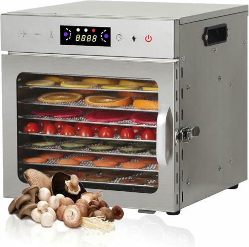 AFLEPCBRQ Food Dehydrater for Home, Food Drier Fruit Meat Drying Machine, Freeze Dryer for Candy Fish Vegetables Meat Jerky Herb Mushroom Dog Treats,8-Tray
