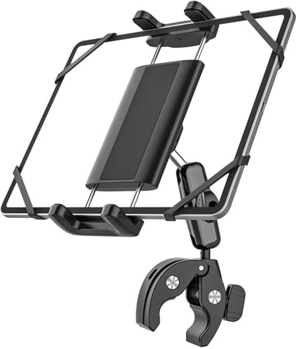 Kolasels Supporto per tablet in metallo per sedia a rotelle, carrello da golf, passeggino, bici da corsa, mountain bike, morsetto regolabile a 360°, per iPad Pro, Air, mini