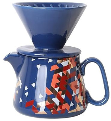 Polydremio Macchina da caffè versare, gocciolatore in ceramica con 100 filtri di carta misura 02, server da caffè in ceramica con coperchio, 450 ml, adatto per 1-2 persone (blu)