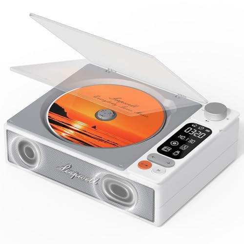 CD Player Tragbar, Leapwell Tragbarer CD Player mit Lautsprecher Bluetooth CD-Player mit Fernbedienung Kinder Mini CD Spieler Anti Skip mit AUX Optisch USB LCD Bildschirm Weiß