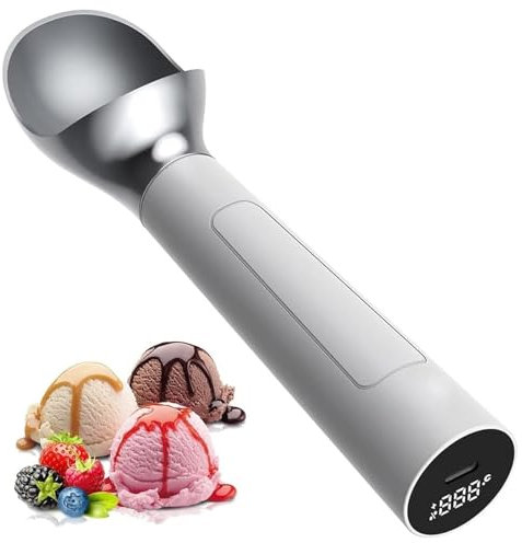 THYXGS Cuillère À Glace Chauffante Active, Rechargeable par USB, Chauffe Jusqu'à 50 °C, Écran LED, Étanchéité IP67, 590 ML par Cuillère, pour Glace Dure, Idéale pour Les Seniors Et Les Enfants