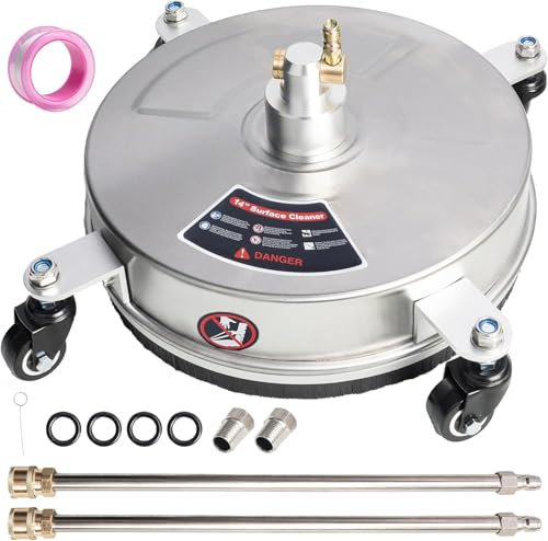 Hanured® 15″ Idropulitrice per superfici, Pulitore per superfici in acciaio inox con 4 ruote, 2 prolunghe, per cemento, patio, terrazza, Connettore rapido da 1/4″, 4000 PSI