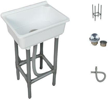 Vasque à Poser Blanc, Lave-mains en Résine, Lave-mains pour WC pour Intérieur Vestiaires Salle de Bain Salle d'Eau Cabine WC 43x32x83 cm / 17x12x33 Pouces A