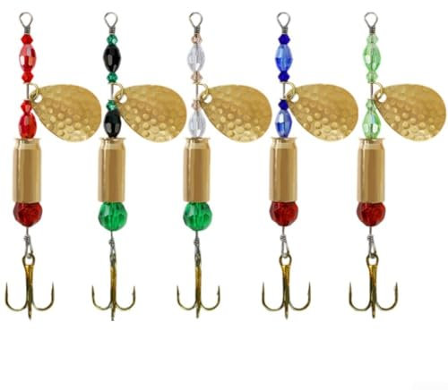 Lot de 5 cuillères de pêche rotatives en métal pour brochet, truite, bar, design réfléchissant pour une attraction maximale des poissons