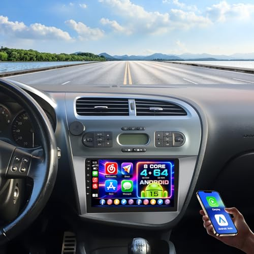 Hikity 4+64G 9 Radio Android para Seat Leon 2005-2012 CarPlay | IPS Pantalla Táctil Wireless Carplay Autoradio 2 DIN GPS Navi Bluetooth WiFi FM/RDS Cámara Trasera DSP Mirror Link 4+64G