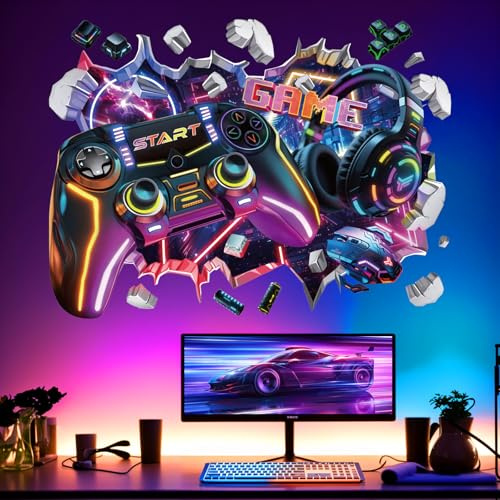 Peelora Large 3D Game Wall Stickers Video Gaming Gamer Controller Joystick Wall Decals Boy Bedroom Teenagers Playroom Home Decor