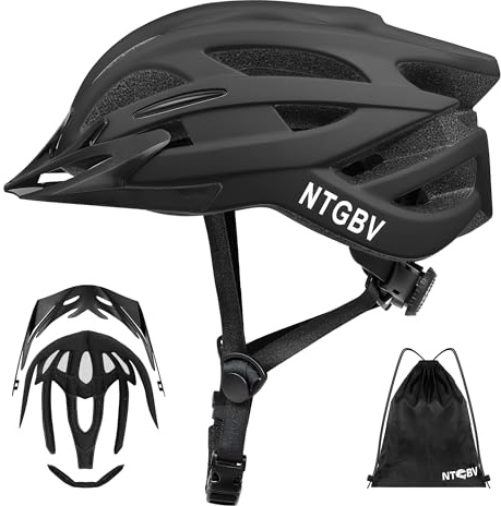 NTGBV Adult Bike Helmet for Men/Women with Helmet Bag 2 Removable Moisture-Wicking Liners & Visors Lightweight Shockproof Adjustable CPSC/ASTM Safety Certified for Road/Commute/MTB Matte Black XL