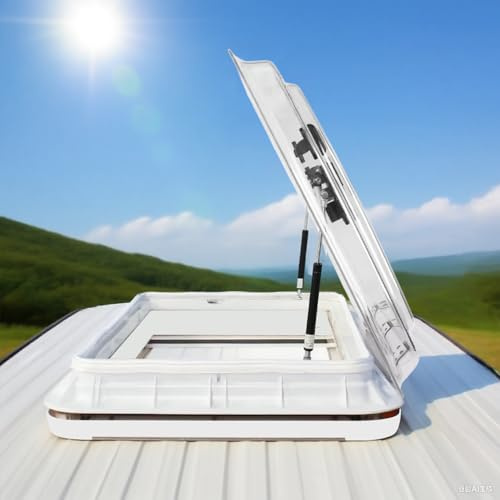 Dachfenster Wohnmobil mit Fliegengitter 500×500mm/700×500mm Doppelschichtiges Acrylglas, Aluminiumrahmen, LED Licht, 70°-Belüftung, für den Umbau von Transportern zu Wohnmobilen White-700 * 500mm