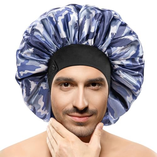 Bonnet Satin Cheveux Nuit Homme, Grand Ourlet Réglable & Double Couche