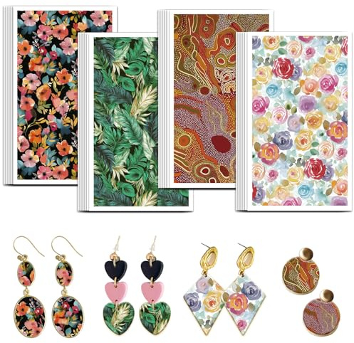OLYCRAFT 24pz 4 Stile Carta da Trasferimento in Argilla con Motivo Floreale Carta da Trasferimento per Fogli di Argilla Polimerica con Rose e Foglie per Orecchini e Creazione di Gioielli