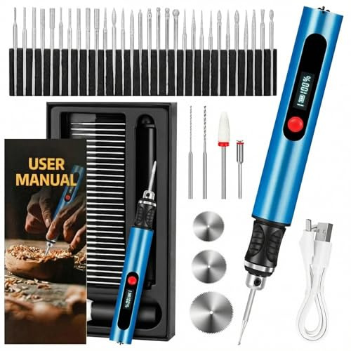 Bolígrafo de grabado inalámbrico, kit de herramientas de grabado eléctrico de 3 velocidades, graba más de 50 superficies, con 30 brocas pequeñas, 7 accesorios de molienda, carga USB, bolígrafo de