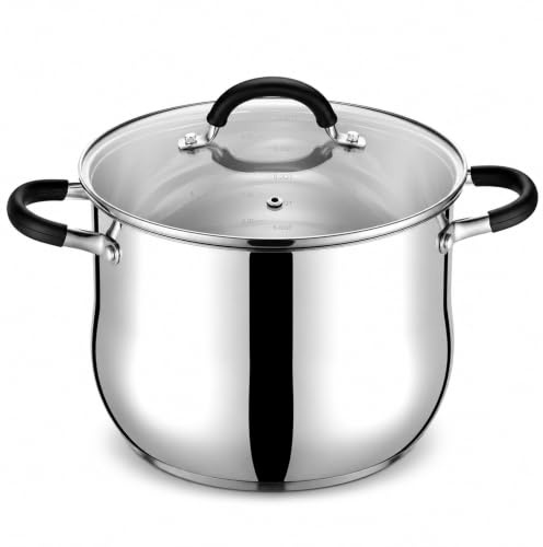 HaWare Stock Pot, 10L Stainless Steel Stockpot with Visible Lid | Drum-shaped Cooking Pot for Soup, Tri-Ply Bottom Base for Induction/Gas/Electric/Ceramic, Heatproof Handle & Dishwasher Safe