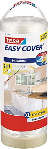 tesa Easy Cover Premium Abdeckfolie für Malerarbeiten – Nachfüllrolle – 2 in1 Malerfolie und Malerband – Ersatz-Rolle für Abroller – 17 m x 260 cm