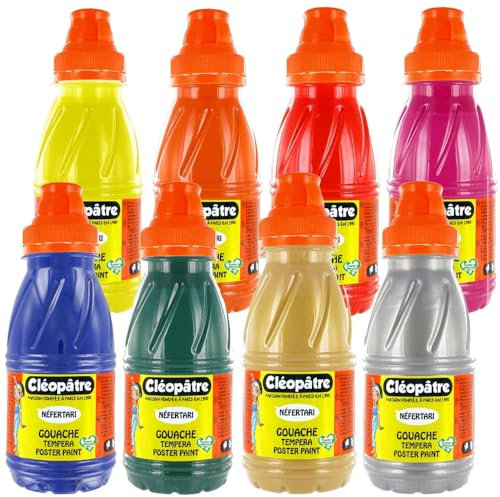 Cléopâtre - 8er-Set Gouache Nefertari - Deckende, mehrfach tragfähige Farbe - Leicht zu handhaben, ab dem Kindergartenalter - Waschbar in der Maschine - Farbauswahl, 8x250ml