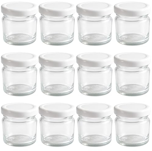 hocz 12x Mini Marmeladengläser 50 ml | mit Deckel Weiß TO 43 | kleine Einmachgläser mit Schraubdeckel zum befüllen | Schraubgläser, Sturzgläser Set | leere Gläser für Marmelade | 12 Stück