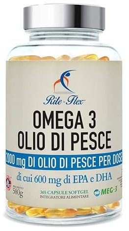 Rite-Flex | Olio di Pesce Omega 3 2000mg | Integratore Alimentare di 600mg EPA e DHA (365 Capsule Softgel)
