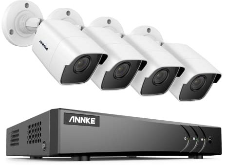 ANNKE Kit de Seguridad 8CH DVR 3K Lite 5-en-1 H.265+ y 4 Cámaras de vigilancia CCTV 5MP IP67 ,AI Detección de Movimiento,Alarma Email,Acceso Remoto-sin HDD