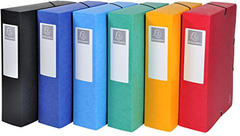 Exacompta 50830E 6er Pack Premium Sammelboxen Aufgebaut mit Gummizug 80 mm breit aus extra starkem Colorspan-Karton mit Rückenschild für DIN A4 Archivbox Heftbox Dokumentenbox farbig sortiert
