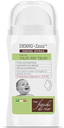 Fiocchi di Riso - Roll-On-Talkum - 60 ml - Schweiß und Moskitonetz - Reguliert das Schwitzen und schafft so eine Barriere und schont die Haut, selbst die empfindlichste Haut.
