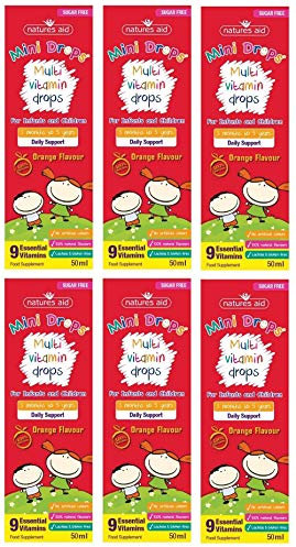 Natures Aid Multi-Vitamin and Mineral Drops, Daily Multivitamin, Infants and Children, Sugar Free, 50 ml (Pack of 6)