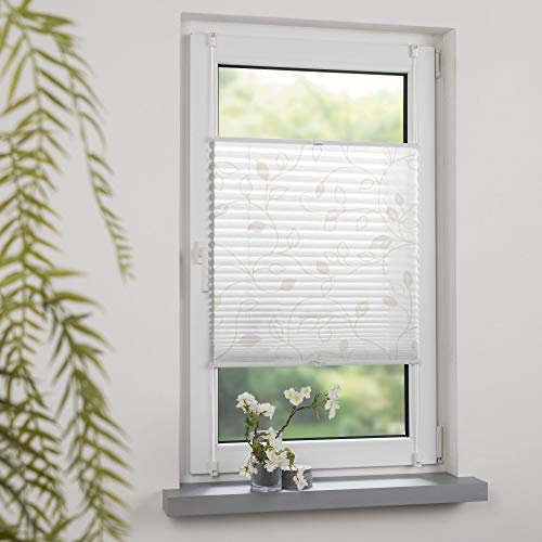 DECOLIA by Garesa Fenster Klemmfix Plissee ohne Bohren Motiv Ranke 90 x 210 cm, Creme - Lichtdurchlässiger Fenster Sichtschutz und Fenster Deko, Faltrollo