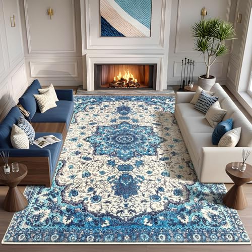 Tinyboy-hbq Teppich Wohnzimmer Kurzflor Teppich Schlafzimmer Vintage rutschfest Weich Großer Teppiche Orientalisches Design (Blau, 200 x 300 cm)