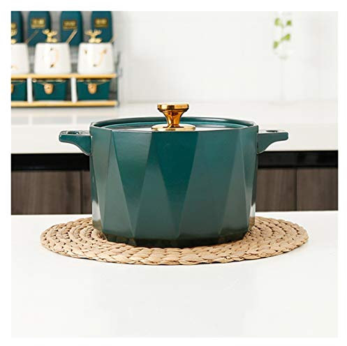 zxb-shop Ollas Soperas Cazuela de cerámica Redonda con Mango Dual y Tapa de Vidrio Visual Material de Spodumene Sopa de Sopa Moderna Luz de Lujo de Lujo de Olla de Cocina Olla de Sopa (Color : Green)