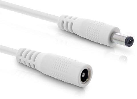 InLine – DC förlängningskabel, universal strömförsörjning förlängningskabel för LED-remsor, övervakningskameror, skrivare, routrar, switchar och mycket mer, DC-kontakt/uttag 5,5 x 2,1 mm, vit, 1 m
